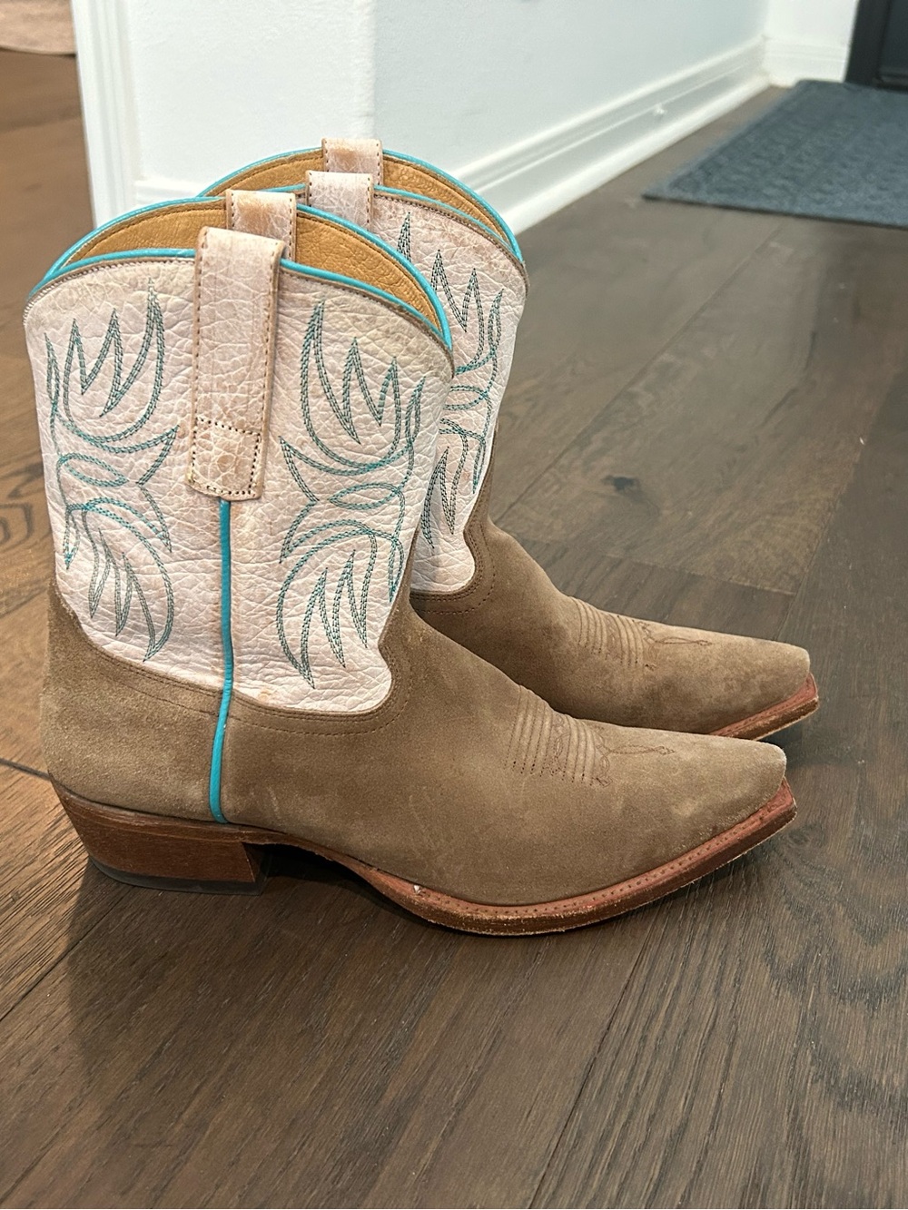 Macie Bean Boots Women's Taupe Suede Western Cowboy Boots with Embroidered Shaft - Picture 2 of 9